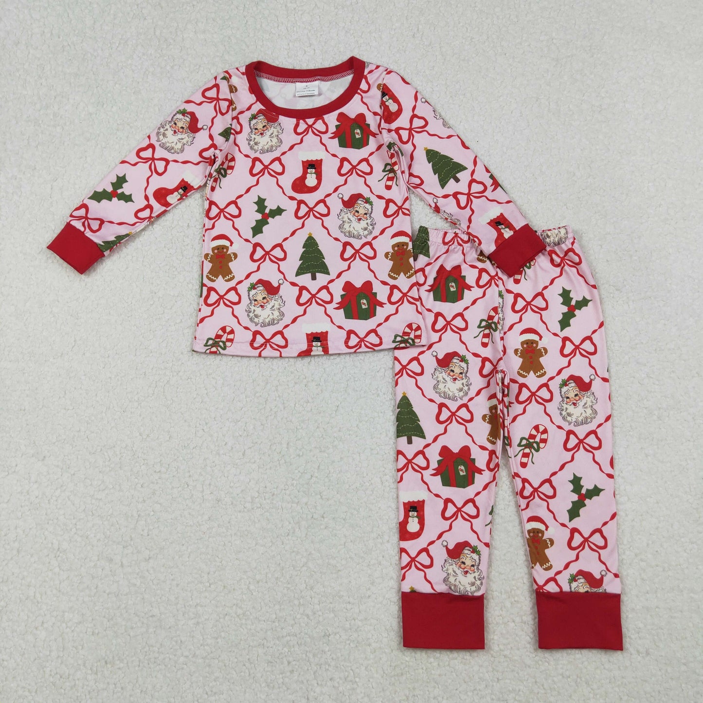 Sibling Baby Girls Christmas Santa Bow Long Sleeve Pajama Set