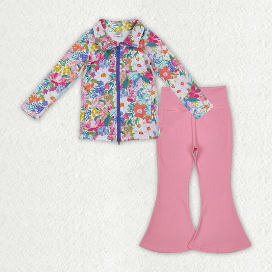 GLP2893 Baby Girls Floral Pullover Top With Pink Pants Acitve Set