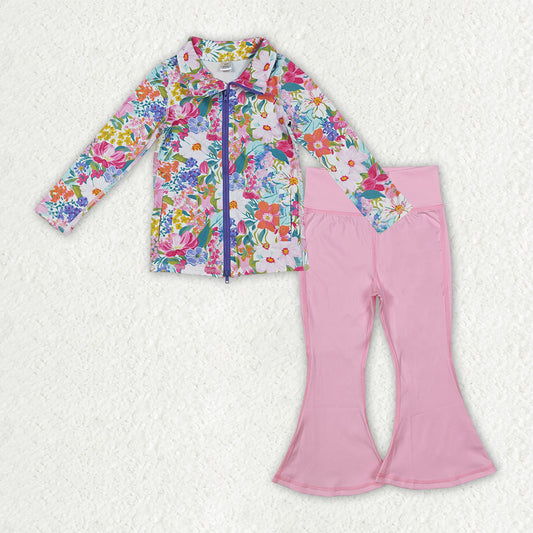 GLP2894 Baby Girls Floral Pullover Top With Light Pink Pants Acitve Set