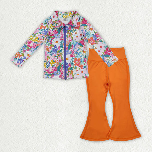 GLP2896 Baby Girls Floral Pullover Top With Orange Pants Acitve Set