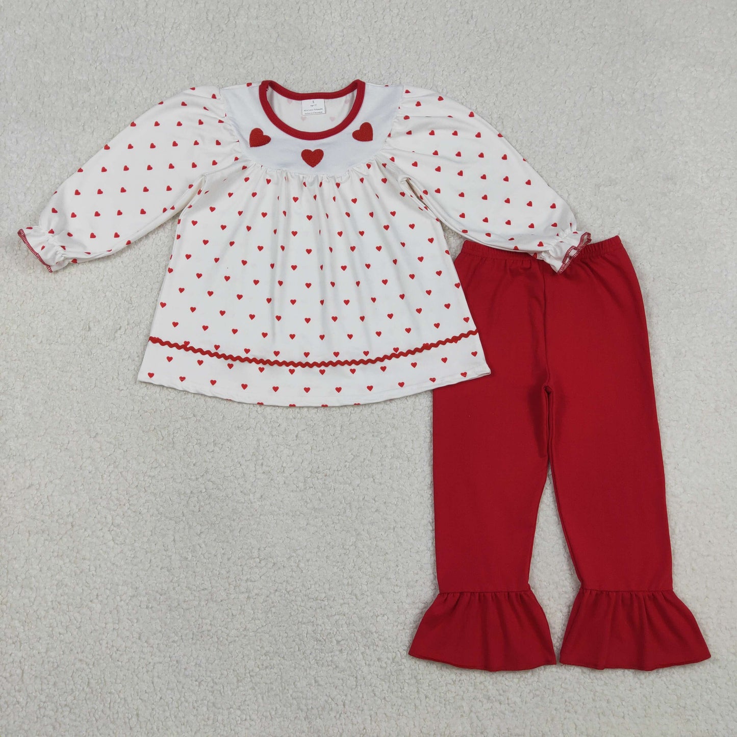 GLP3039 Baby Girls Heart Bows Tunic Top With Red pants Set