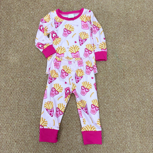 Kids Girls french fries long sleeve pajama set