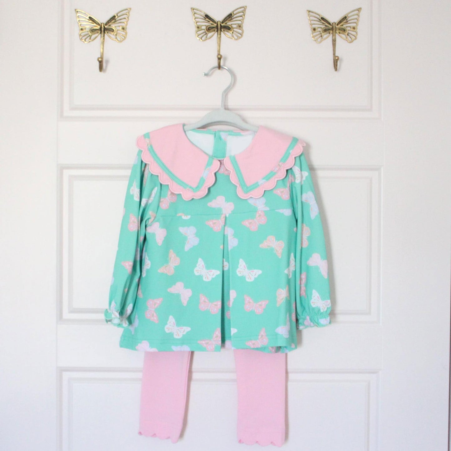 GLP3193 Baby girls butterfly top with pink leggings set preorder