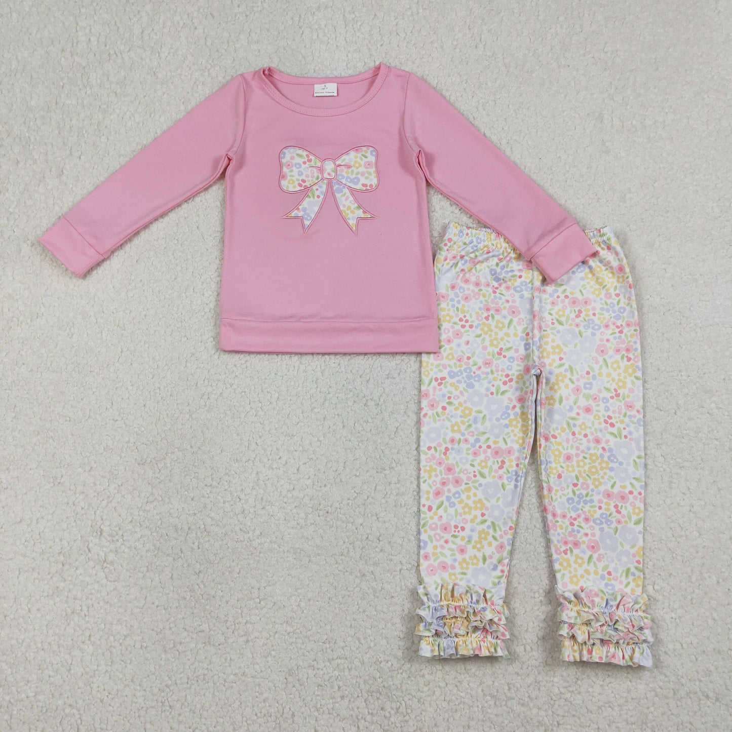 Sibling Baby Girls  Embroidery Floral Bow Long Sleeve +Icing Legging Set