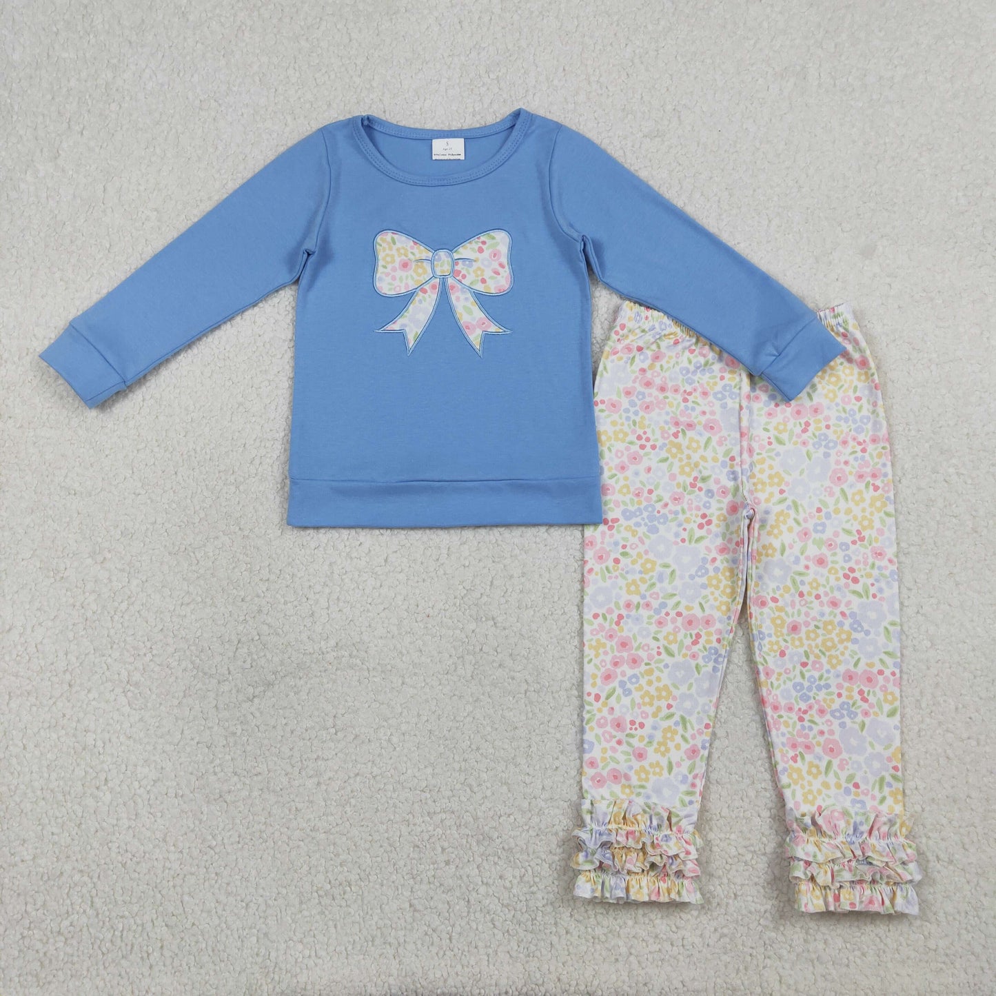 Sibling Baby Girls  Embroidery Floral Bow Long Sleeve +Icing Legging Set