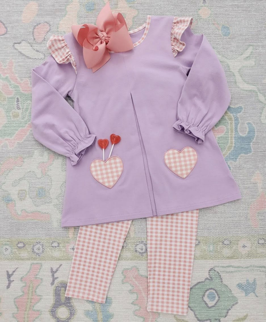 GLP3269  Baby Girls Gingham Heart Leggins Outfit Preorder