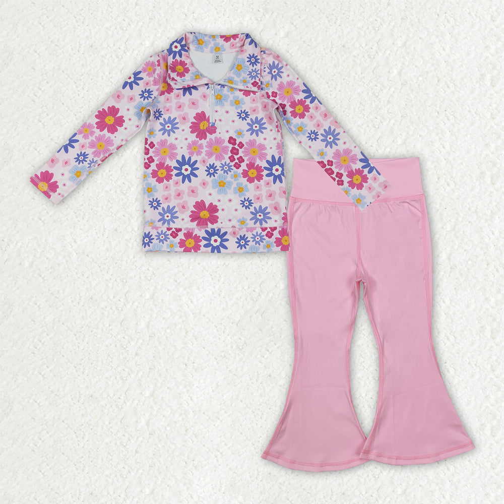 GLP3273 Baby Girls Floral Pullover Top With Pink Pants Active Set