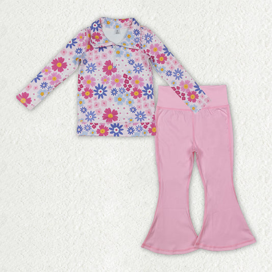 GLP3273 Baby Girls Floral Pullover Top With Pink Pants Active Set