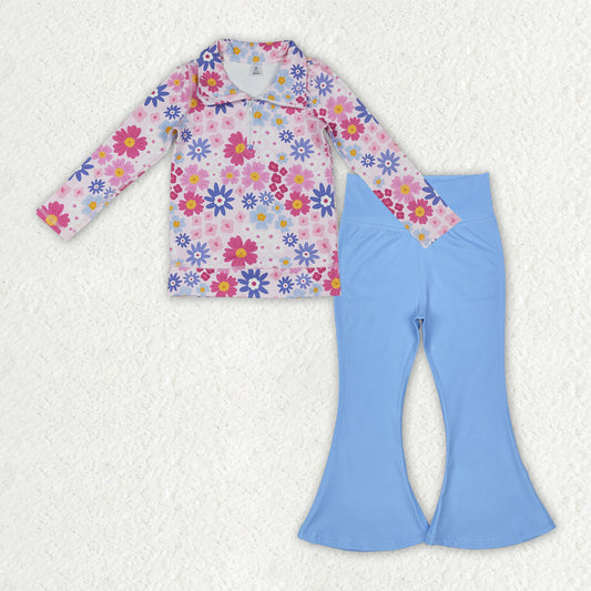 GLP3274 Baby Girls Floral Pullover Top With Blue Pants Active Set