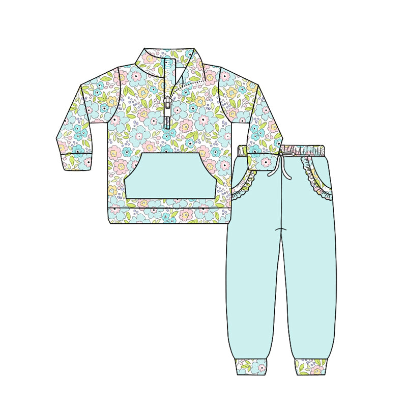 GLP3278 Baby Girls Floral Top Blue Leggings Outfit Preorder