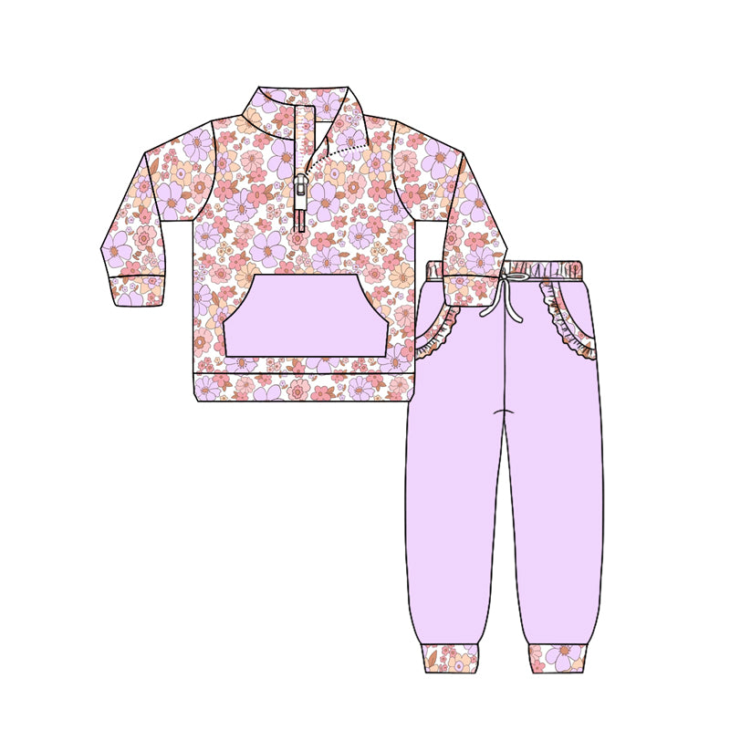 GLP3281 Baby Girls Floral Top Violet Leggings Outfit Preorder