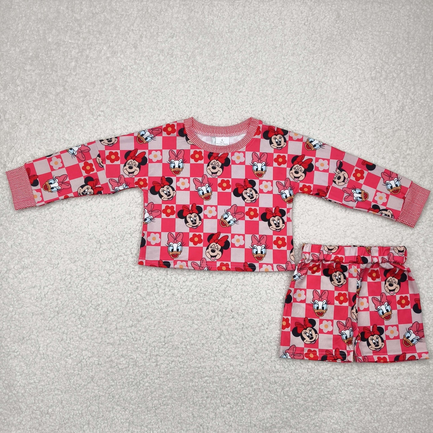GLS0010 Baby Girls Carton Mouse Long Sleeve Top Shorts Outfit
