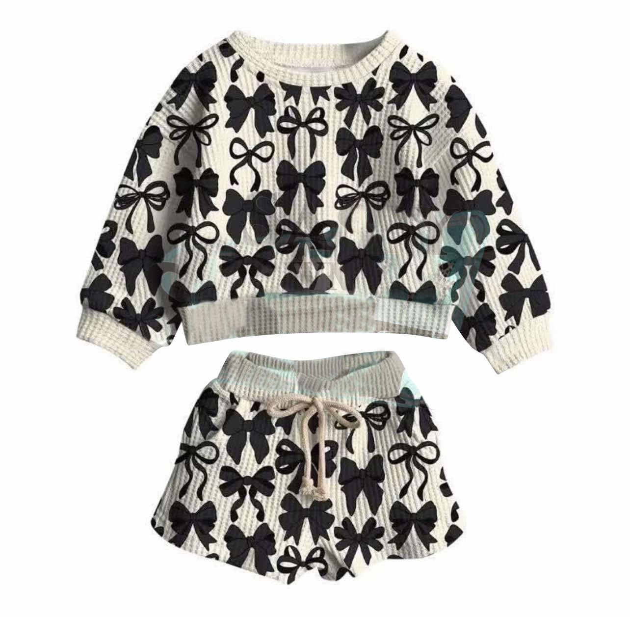 GLS0066 Baby girls black bows print long sleeve top with shorts preorder