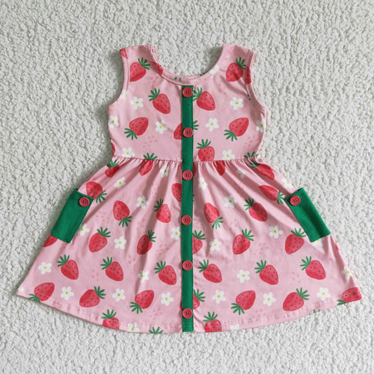 Summer Girls Cute strawberry Dress With Pocket