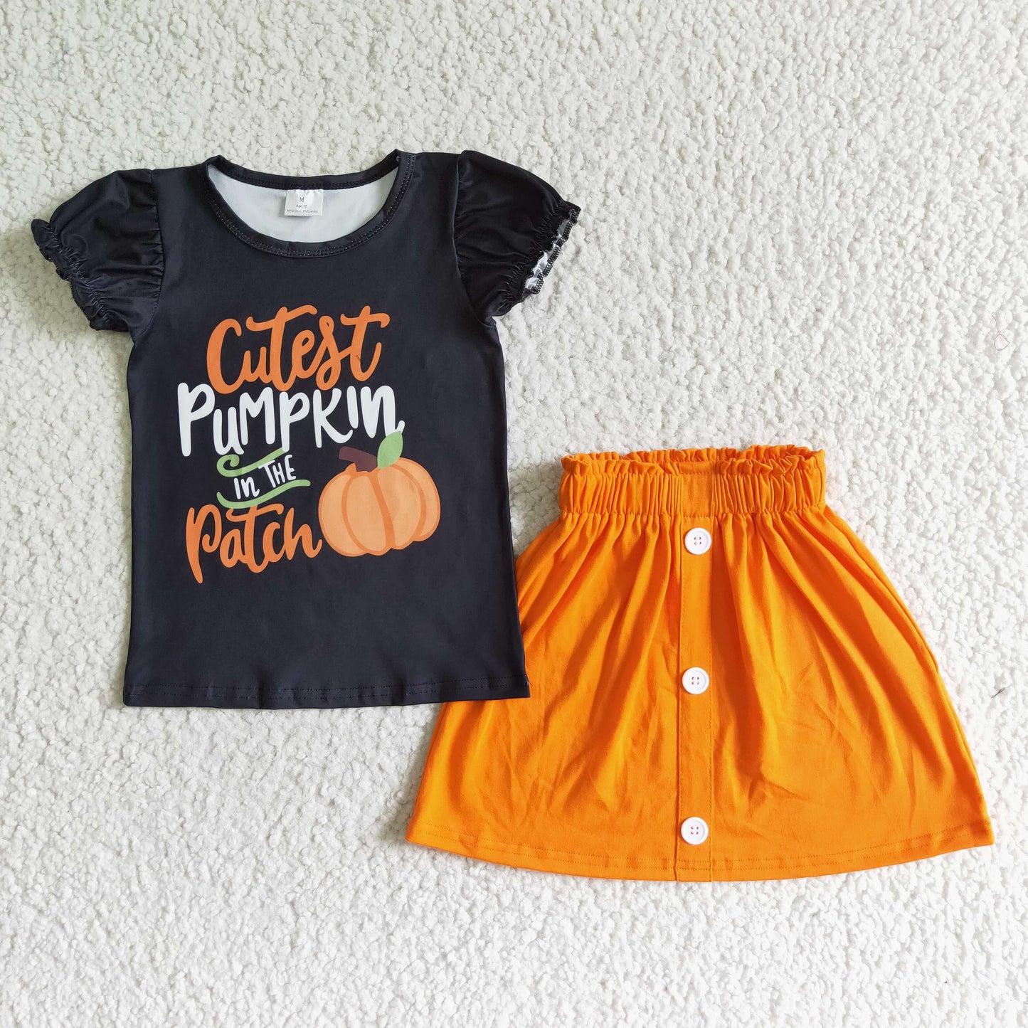 GSD0106  Kids girls pumpin patch orange skirt set