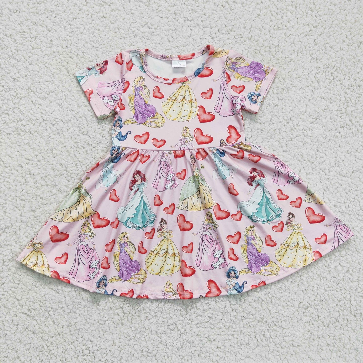 Baby Girls Pink Short Sleeves Hearts Princess Print Dresses