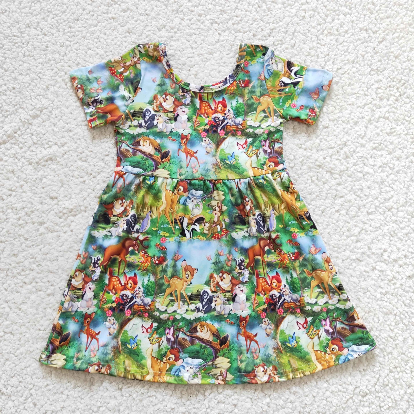 Summer  Baby Girls Cartoon Dinosaur Short Sleeve Knee-length Dress