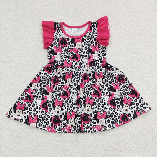 Baby Girls Leopard Cartoon Mouse Knee Length Dresses