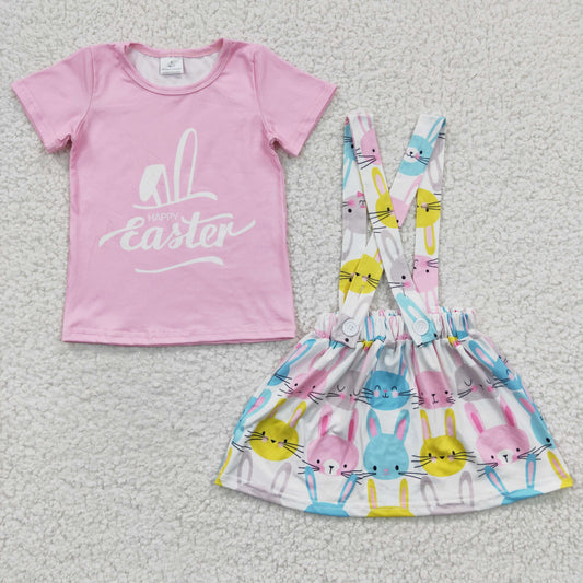 GSD0236 Happy Easter Pink Top With Rabbit Skirt Set