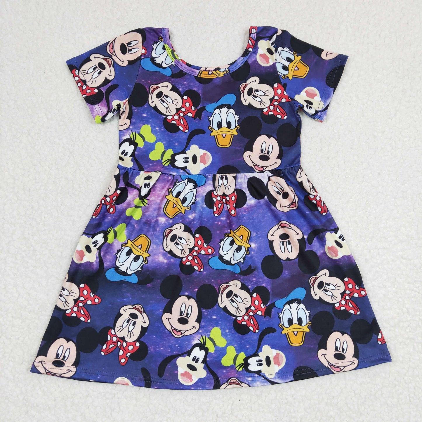 Baby Girls Hot Blue Short Sleeves Cartoon Mouse Print Dresses