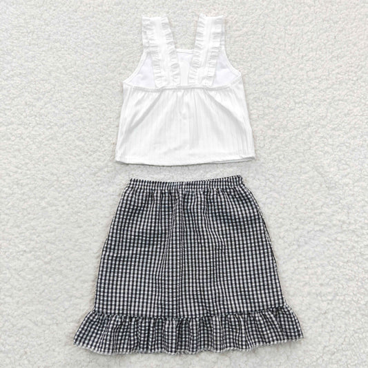 Baby Girls White Top Black Gingham Skirt Set ON Sale