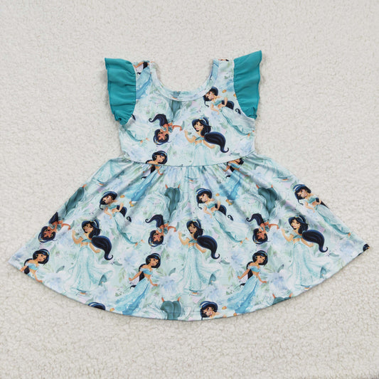 Baby Girls Aqua Flutter Sleeves Floral Princess Print Dresses