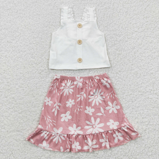 Baby Girls White Top Flowers Skirt Set ON Sale