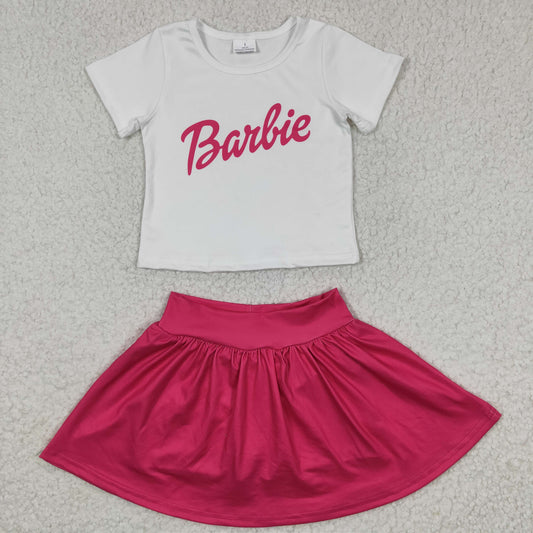 Baby Girls Doll White Shirts Hotpink Skirts sets