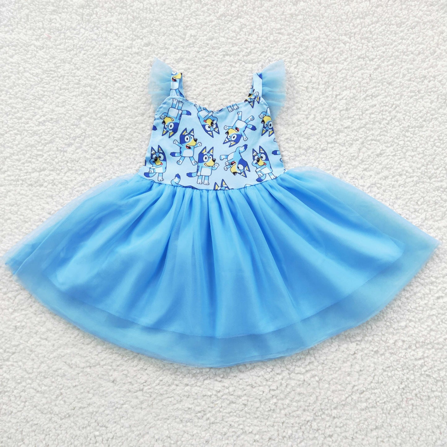 Girls Blue Tulle Dress Cute Cartoon Blue Dog Summer Dresses