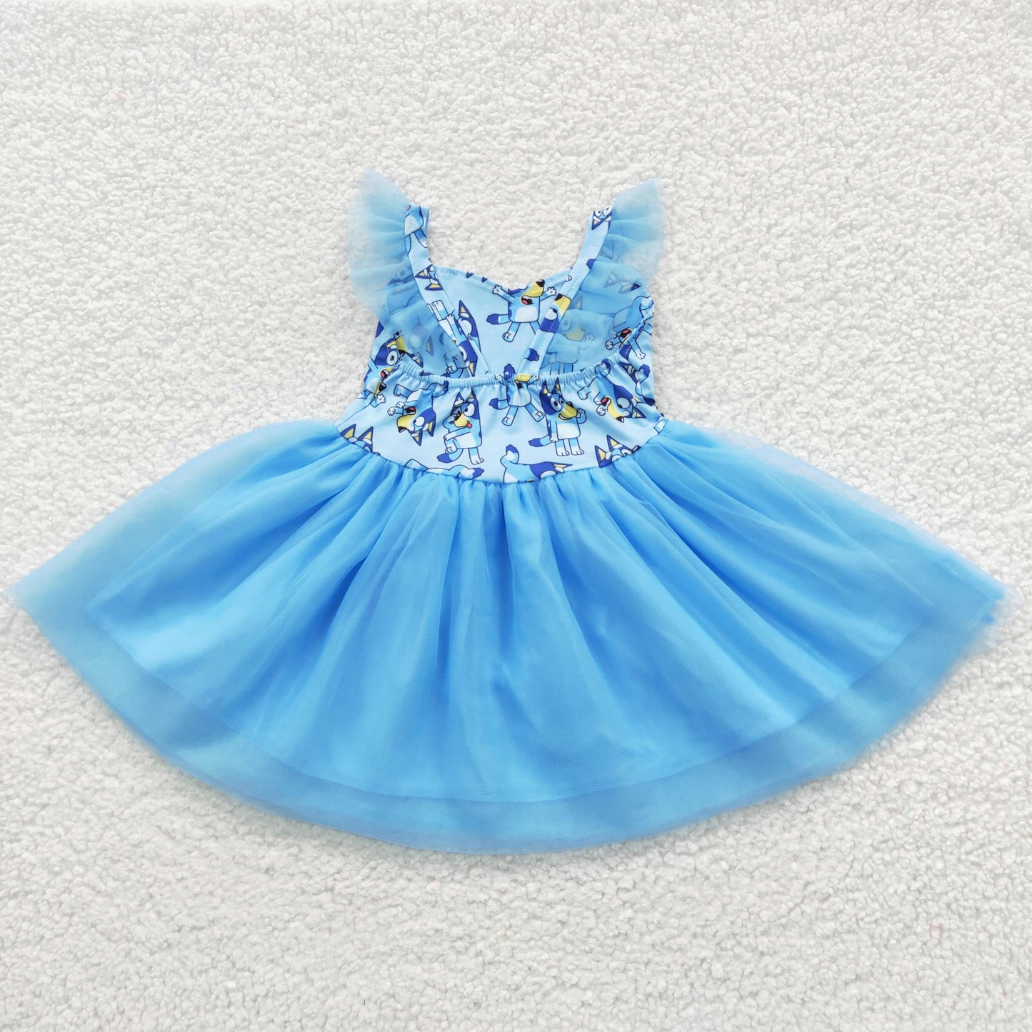 Girls Blue Tulle Dress Cute Cartoon Blue Dog Summer Dresses