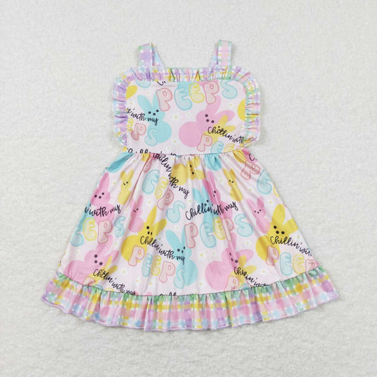 Baby Girls Easter Colorful Bunny Peeps Dress With Belt