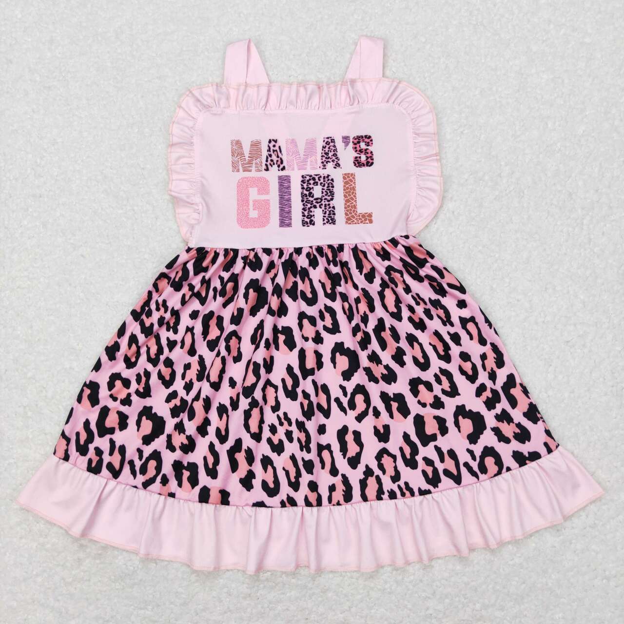 Kids Mama's Girl Leopard Dress +Babt Romper For Sister