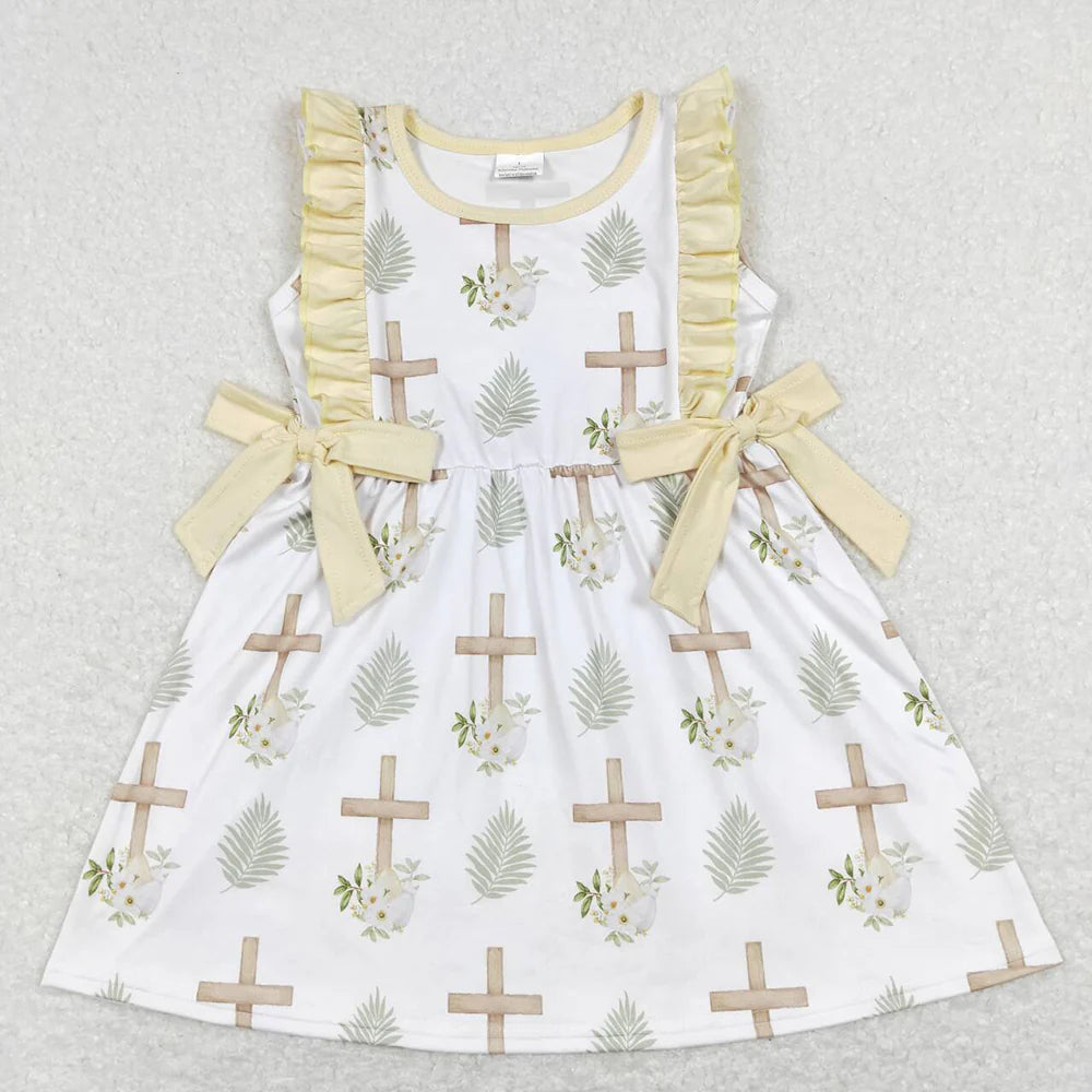 Sibling Baby Girls Cross Easter Flowers Bows Rompers Dresses