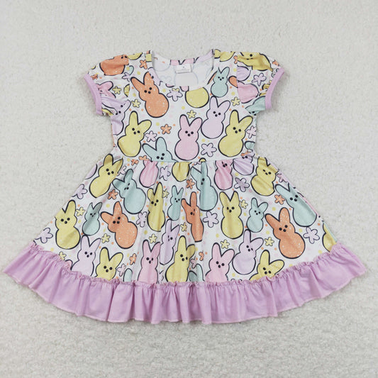 Baby Girls Easter Colorful Bunny Flower Short Sleeve Dress