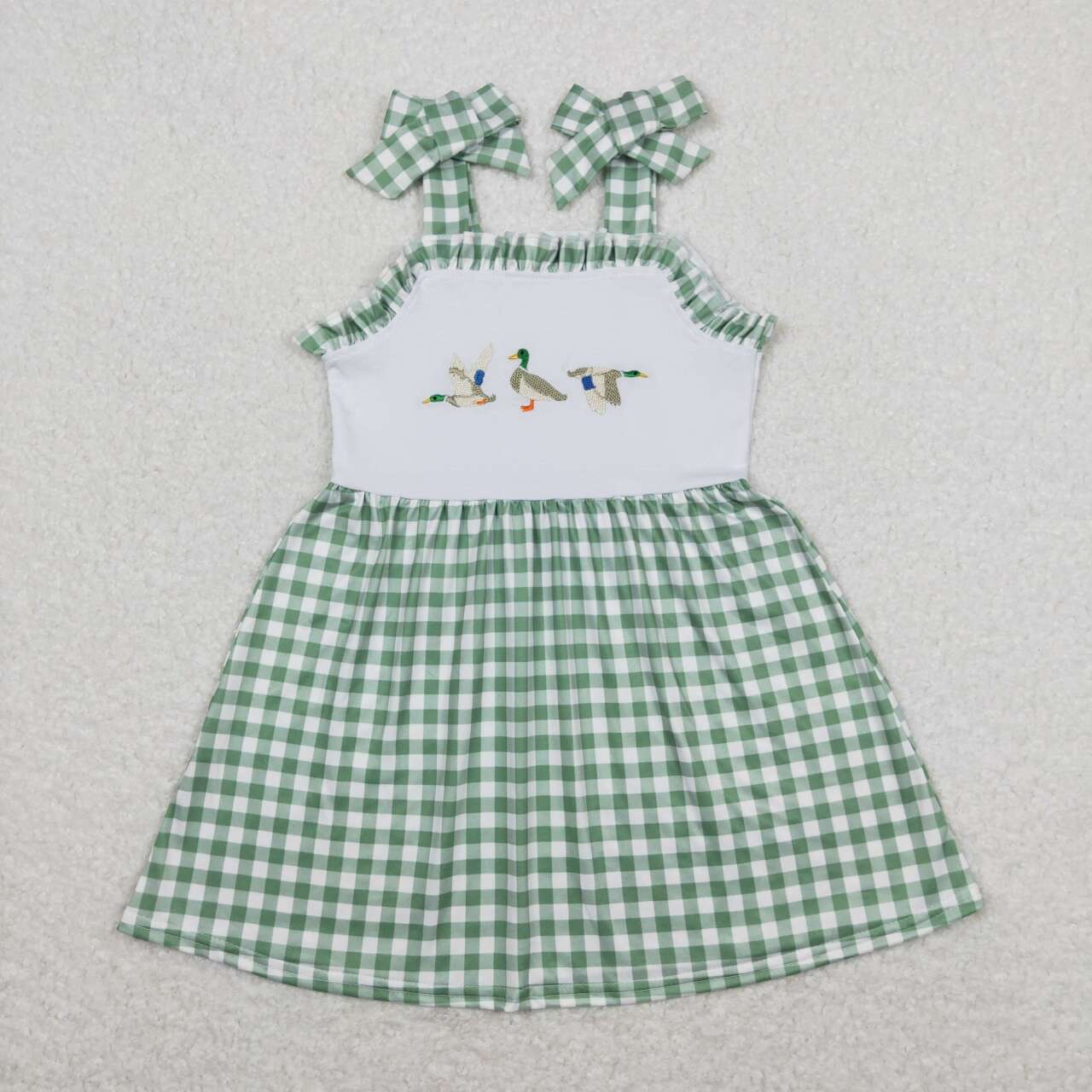 Baby Sibling Embroidery Mmallard Green Gingham Summer Clothing