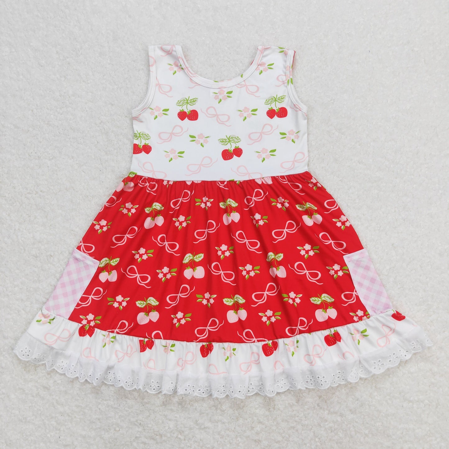 Kids Girls Sibling Summer Cherry Vintage Dress