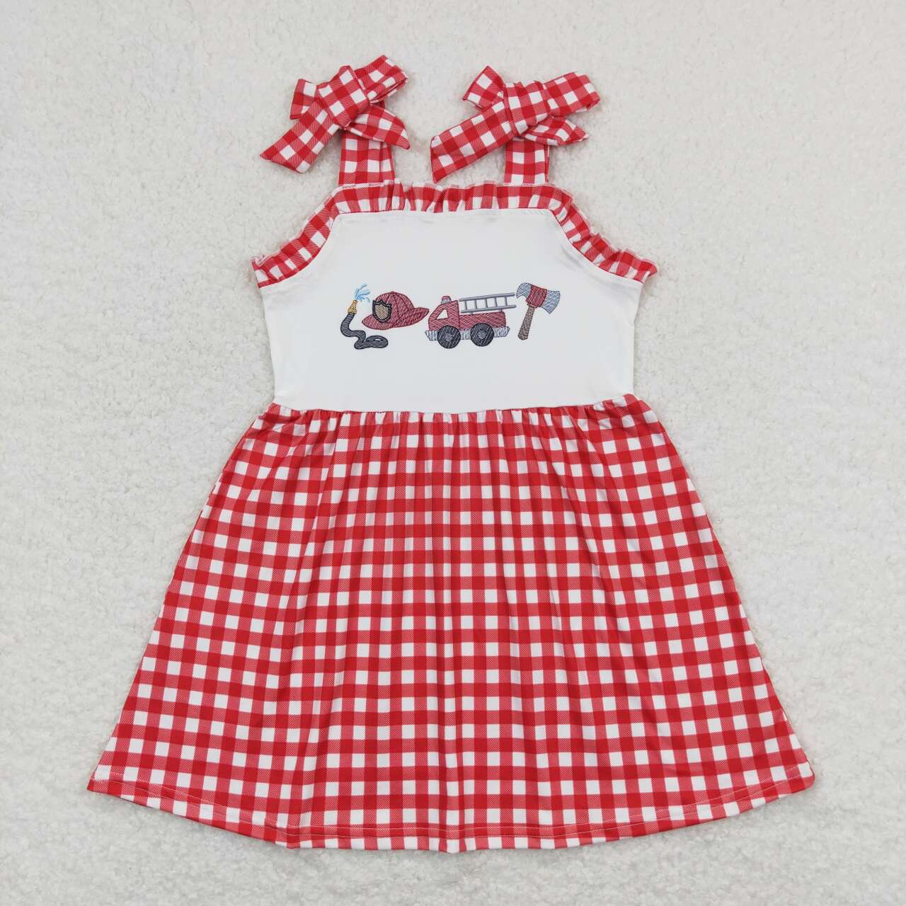 Baby Boys Girls Sibling Fire Truck Red Dresses Outfits Clothes Sets