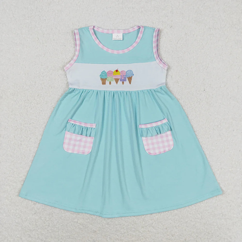 Embroidery Sibling Baby Girls Summer Vibes  Knee Length Dresses