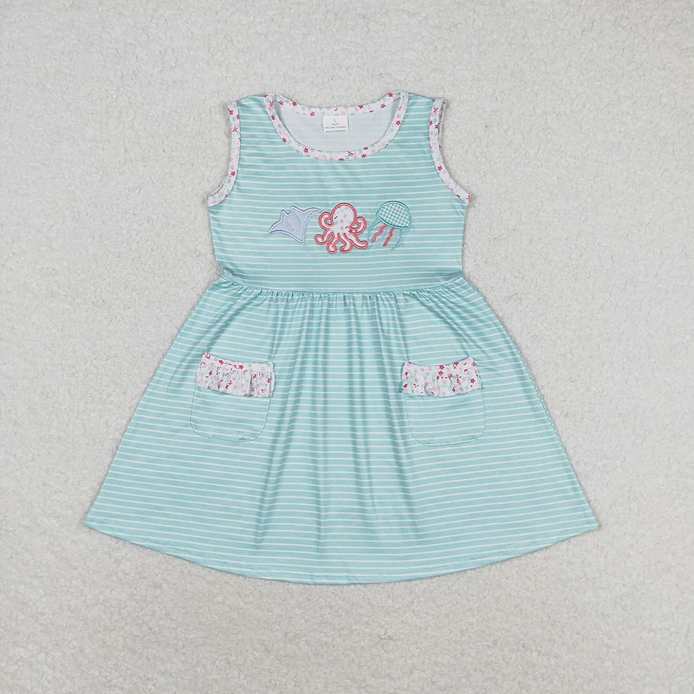Embroidery Sibling Baby Girls Summer Vibes  Knee Length Dresses