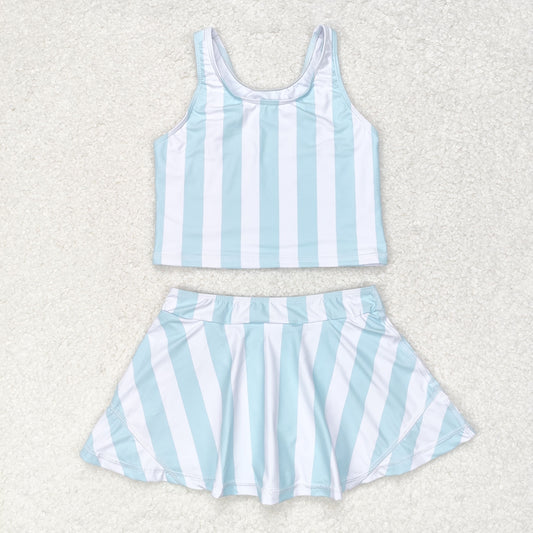 Baby Girls Blue Striped Swimsuit Skirt Set Active Wear