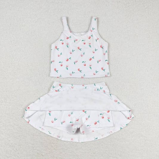 GSD0993 Baby Girls Peach Print Skirt Set Active Wear