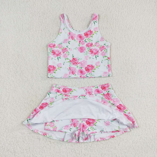 Baby Girls Pink Floral Skirt Set  Swimsuit