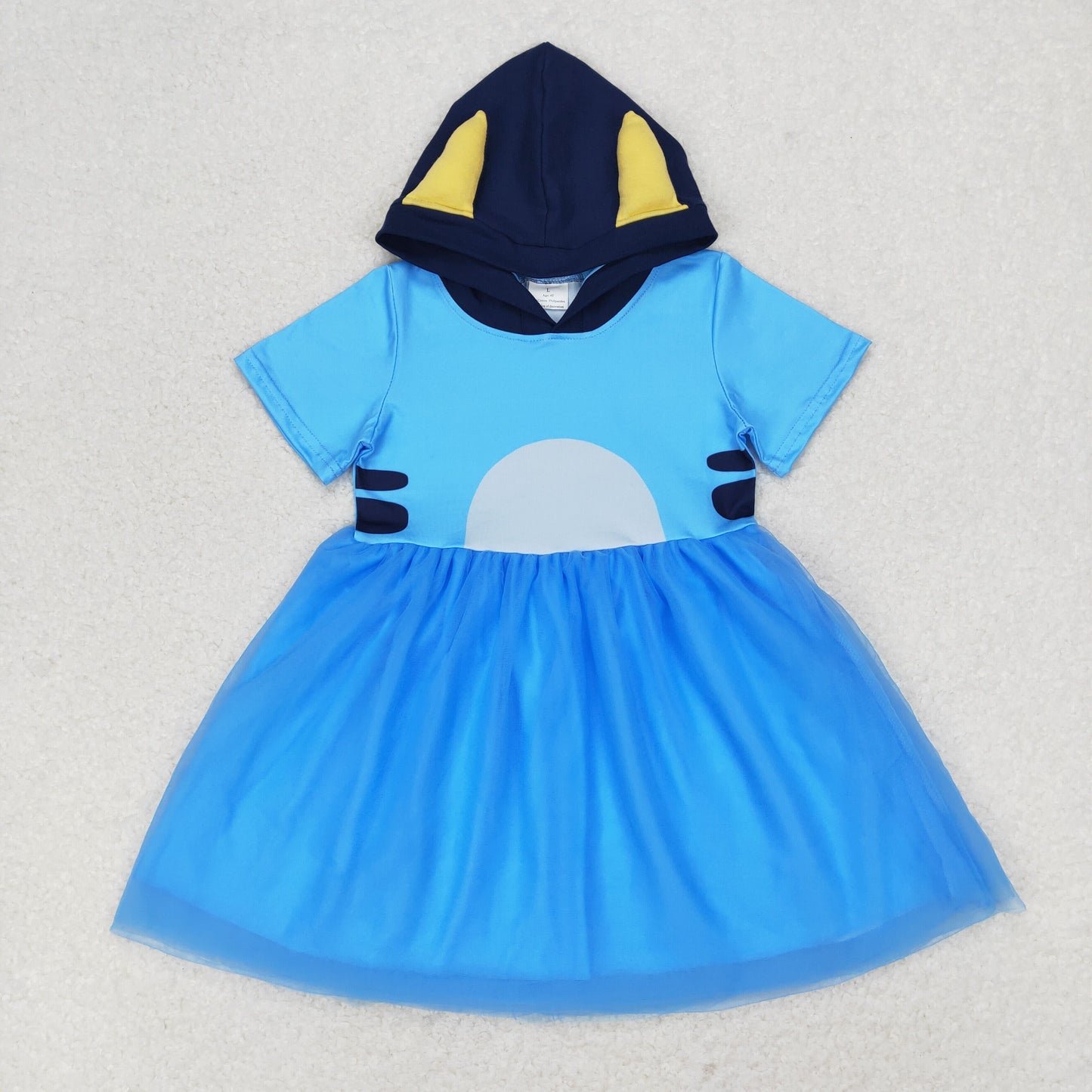 Cartoon Dog Sister Blue Orange Tulle Hoodie Dress