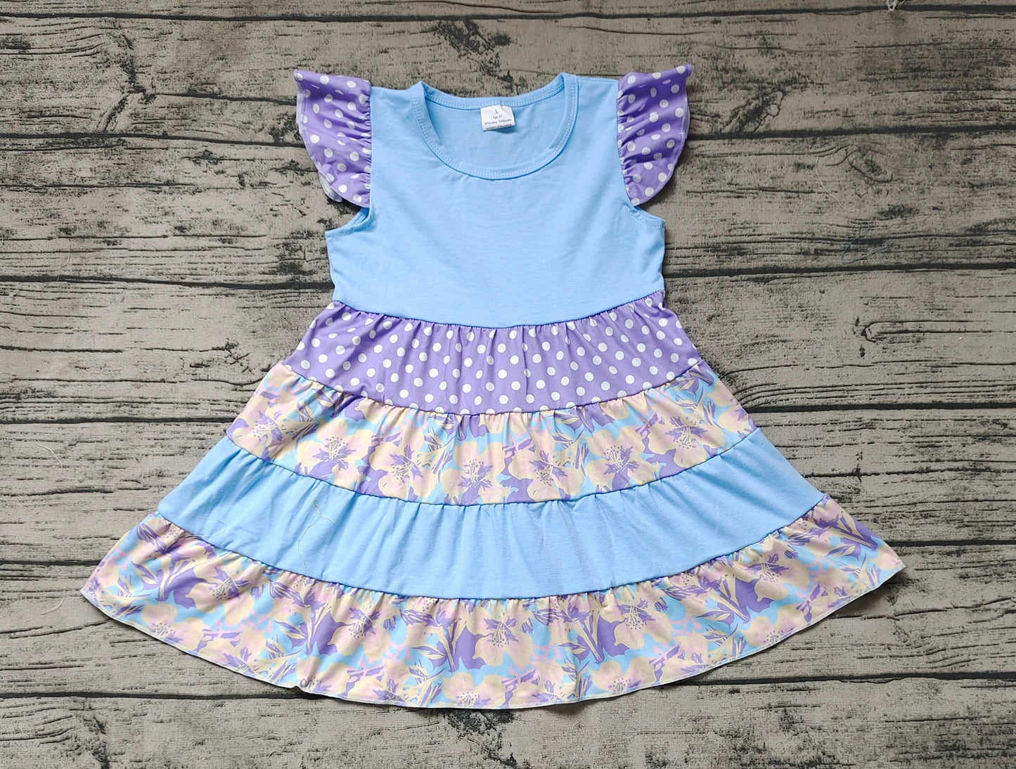 Summer Baby Girls Floral Purple Polka Dot Sleeveless Dress