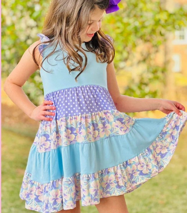 Summer Baby Girls Floral Purple Polka Dot Sleeveless Dress