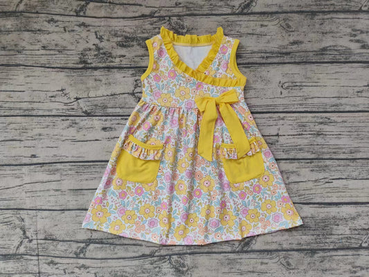 Baby Girls Yellow Flower Sleeveless Dress With Pocket Pre-order