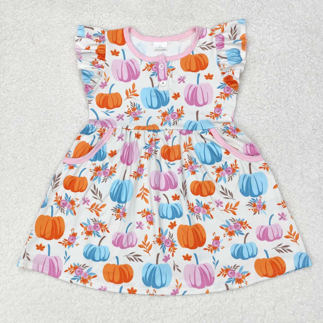 Toddler Girls Sibling Sister Pumpkin Plaid Flutter Sleeve Dress