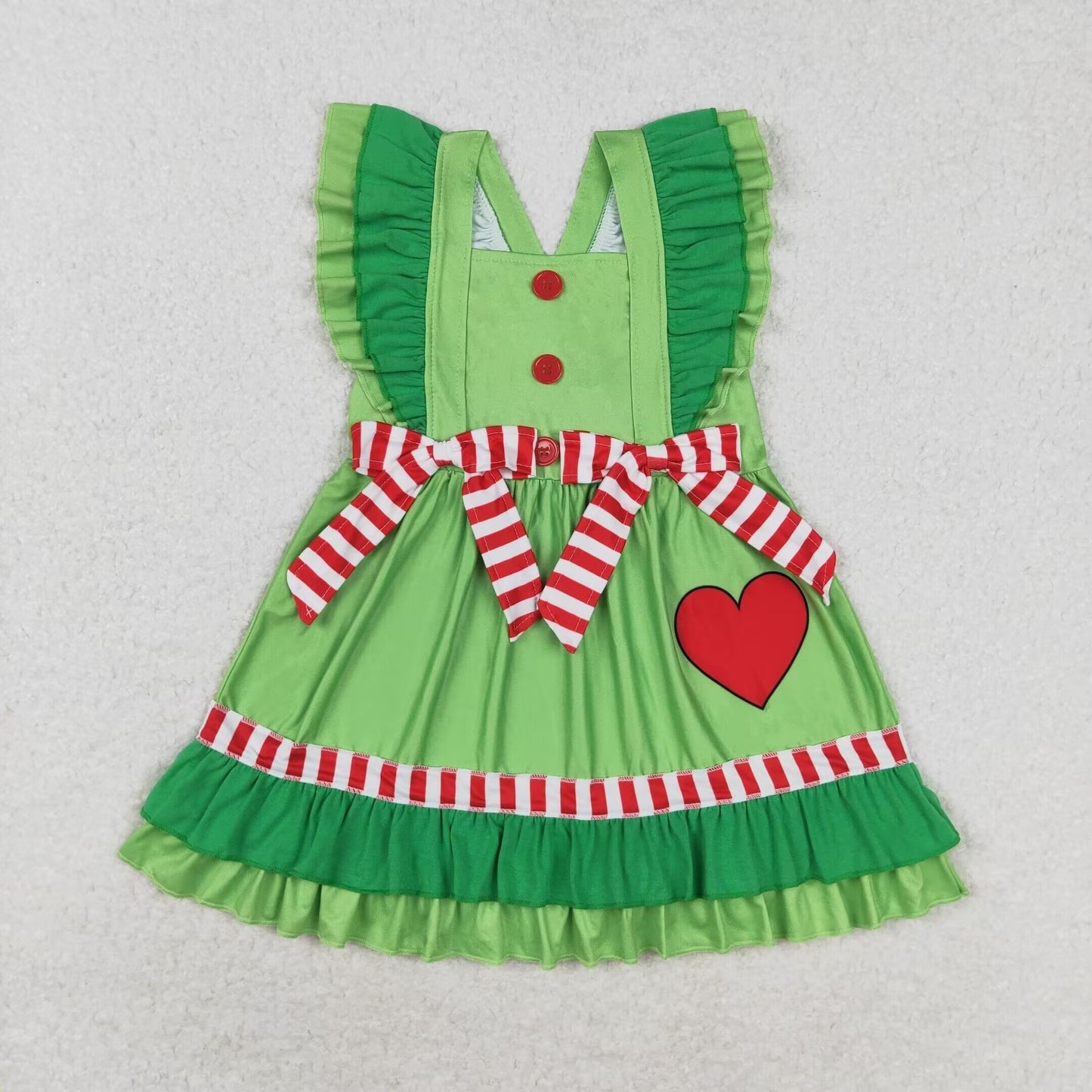 Baby Girls Sibling Christmas Heart Green Colro Dress and Bubble