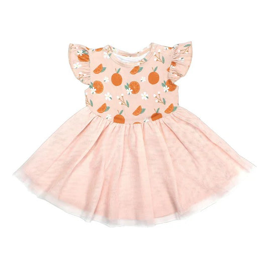 GSD1373 Baby Girls Dress Orange print Flutter Sleeve Tuttle