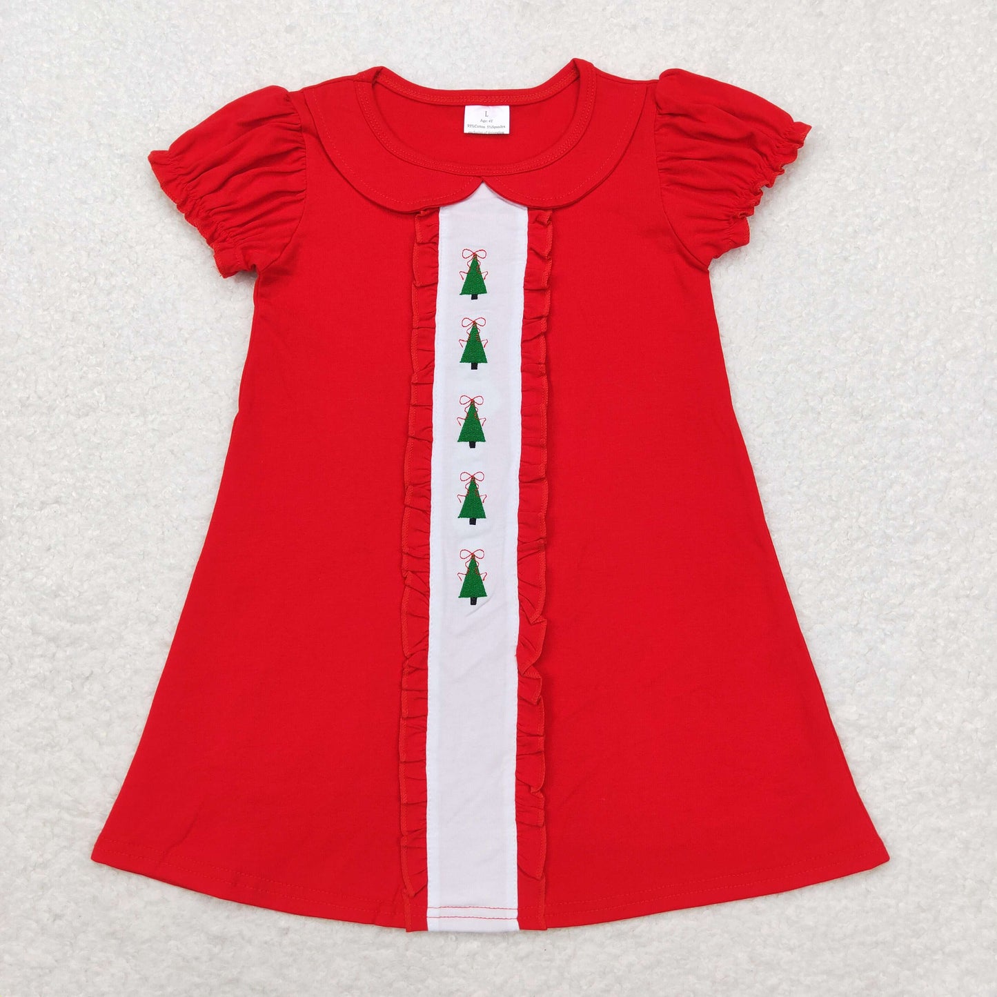 GSD1374 Baby Girls Christmas Tree Red Short Sleeve Dress